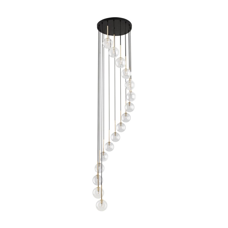 Lampa wisząca duża długa nowoczesna elegancka glamour klosz szklany kule transparentna złota TK Lighting Aurora