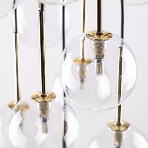 Lampa wisząca duża długa nowoczesna elegancka glamour klosz szklany kule transparentna złota TK Lighting Aurora