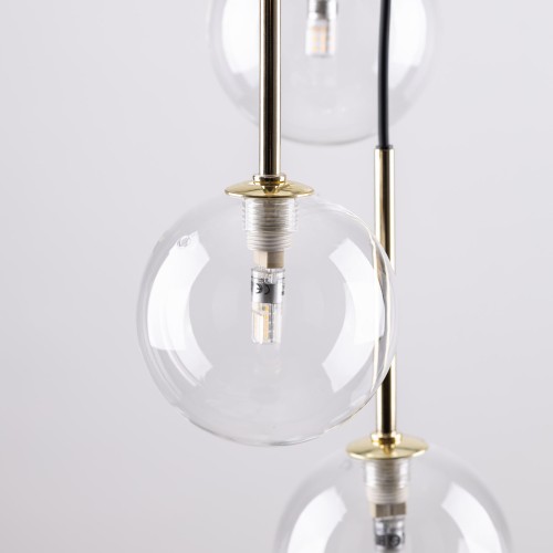 Lampa wisząca duża długa nowoczesna elegancka glamour klosz szklany kule transparentna złota TK Lighting Aurora
