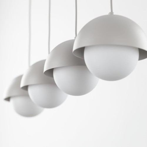 Lampa wisząca do salonu białe szklane kule nowoczesna skandynawska klosz metalowy miska beżowa TK Lighting Bono 10214 5x8W G9