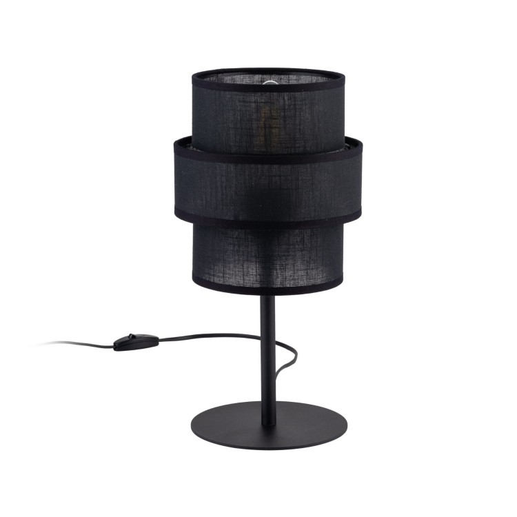 Lampka stołowa nocna abażur materiałowy tuba czarna TK Lighting Calisto 5895 1x15W E27