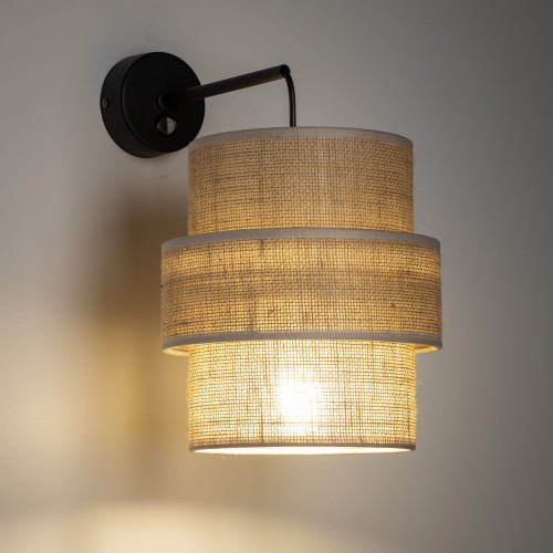 Kinkiet z abażurem materiałowym tuba juta czarny TK Lighting Calisto 5400 1x15W E27 beżowa
