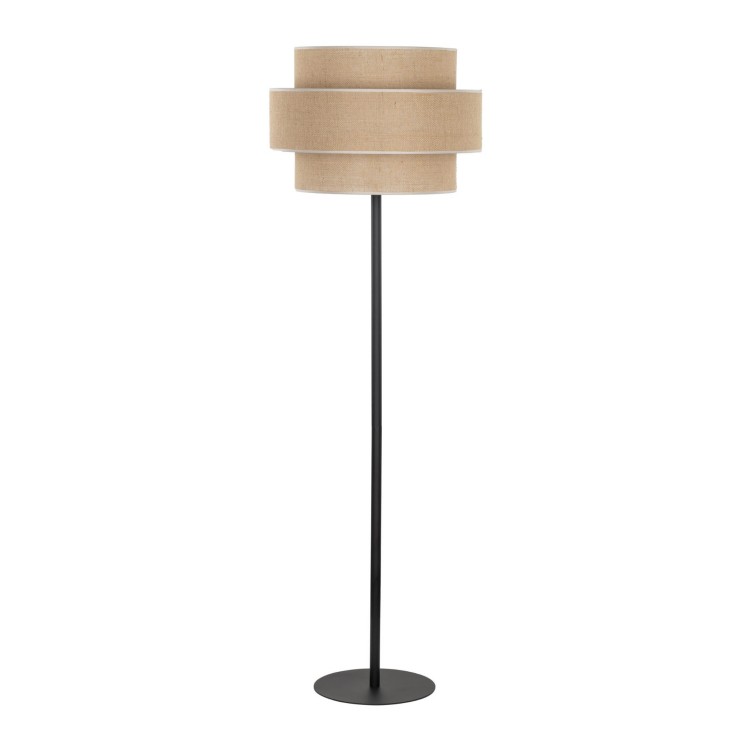 Lampa podłogowa z abażurem materiałowym tuba juta czarna TK Lighting Calisto 5405 1x15W E27 beżowa