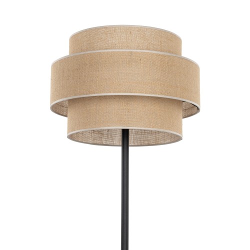 Lampa podłogowa z abażurem materiałowym tuba juta czarna TK Lighting Calisto 5405 1x15W E27 beżowa