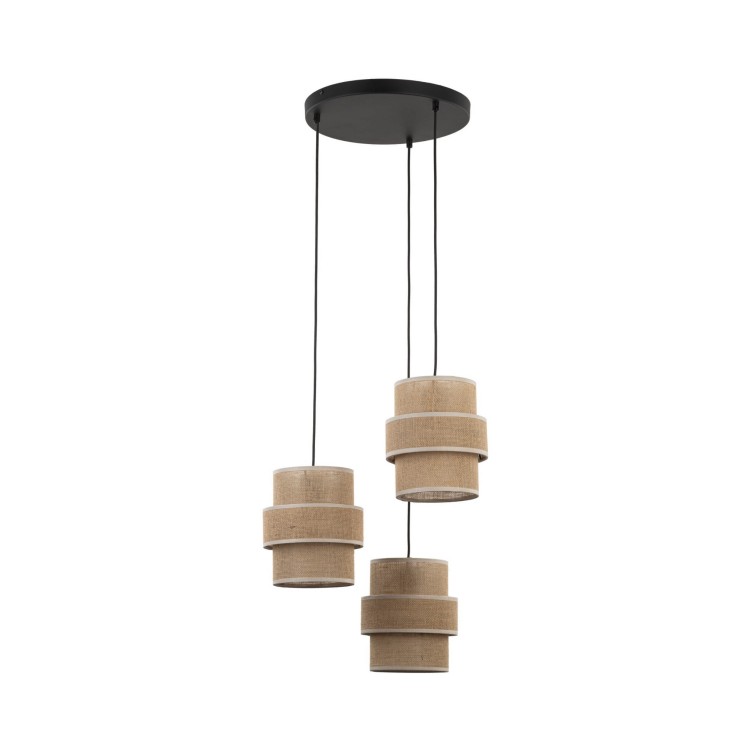 Lampa wisząca duża abażur materiałowy tuba juta czarna TK Lighting Calisto 6098 3x15W E27 beżowy