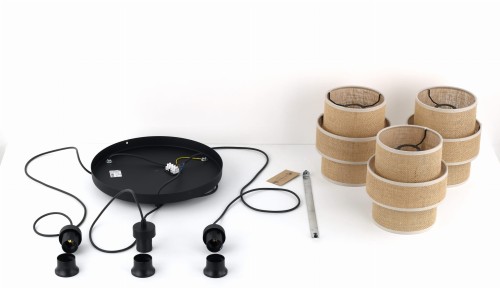 Lampa wisząca duża abażur materiałowy tuba juta czarna TK Lighting Calisto 6098 3x15W E27 beżowy