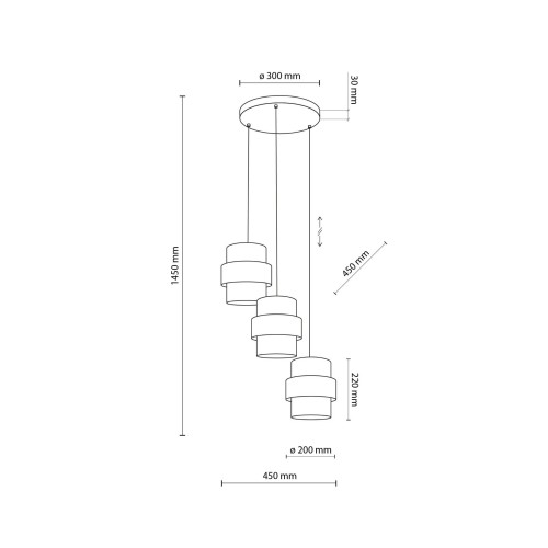 Lampa wisząca duża abażur materiałowy tuba juta czarna TK Lighting Calisto 6098 3x15W E27 beżowy