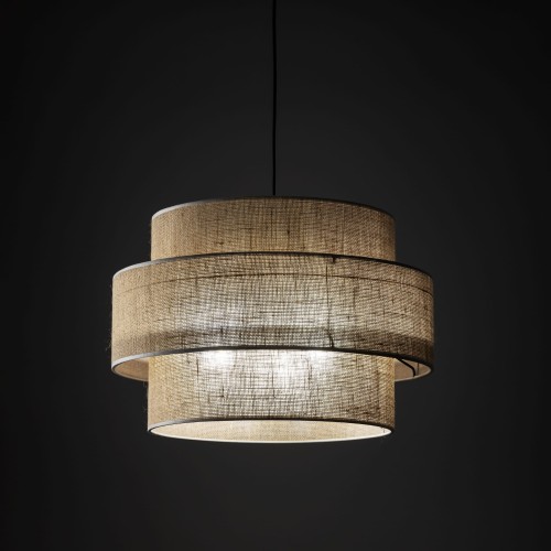 Lampa wisząca klasyczna vintage abażur materiałowy tuba juta czarna TK Lighting Calisto 5402 3x15W E27