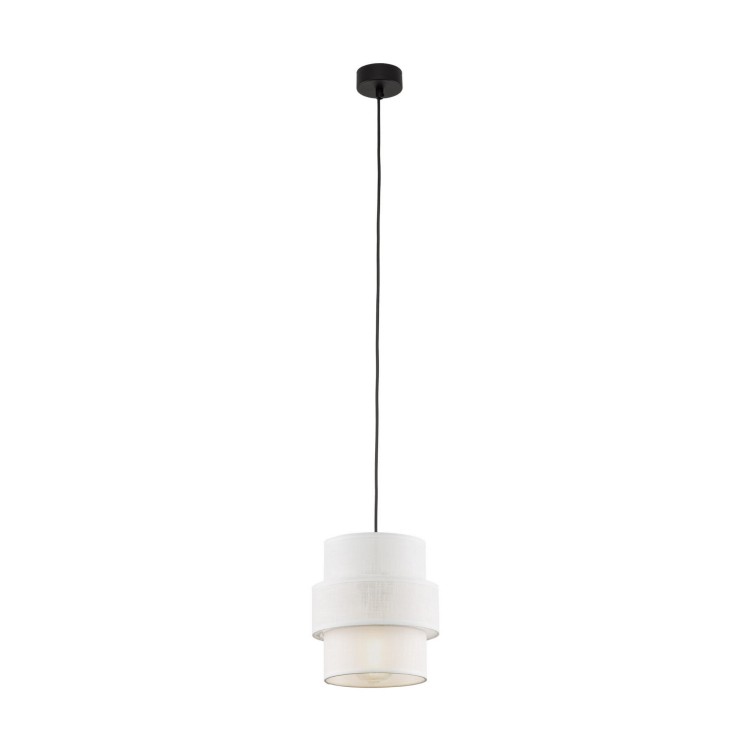Lampa wisząca nowoczesna klasyczna abażur materiałowy tuba biała czarna TK Lighting Calisto 5094 1x15W E27