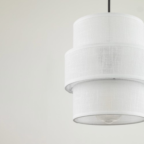 Lampa wisząca nowoczesna klasyczna abażur materiałowy tuba biała czarna TK Lighting Calisto 5094 1x15W E27