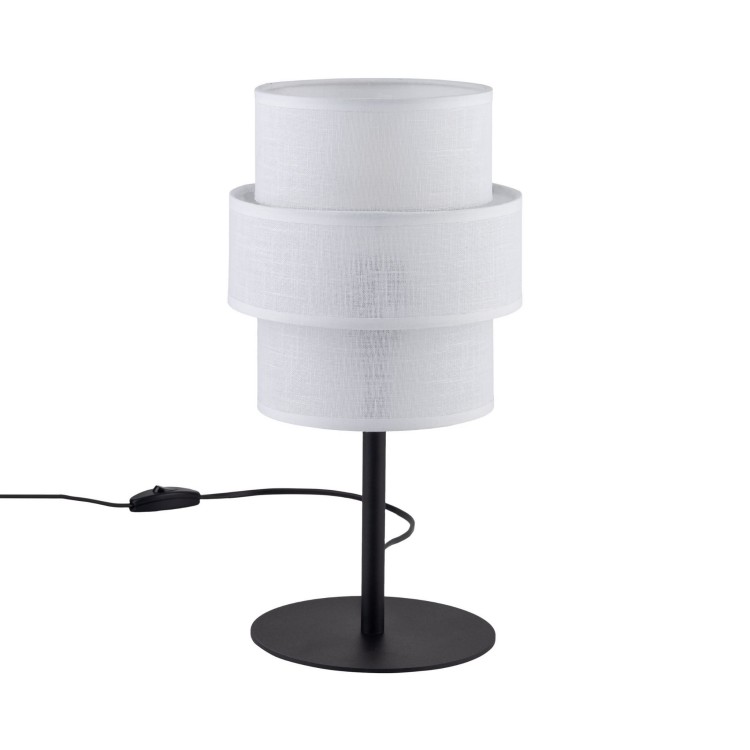 Lampka nowoczesna klasyczna abażur materiałowy tuba biała czarna TK Lighting Calisto 5893 1x15W E27