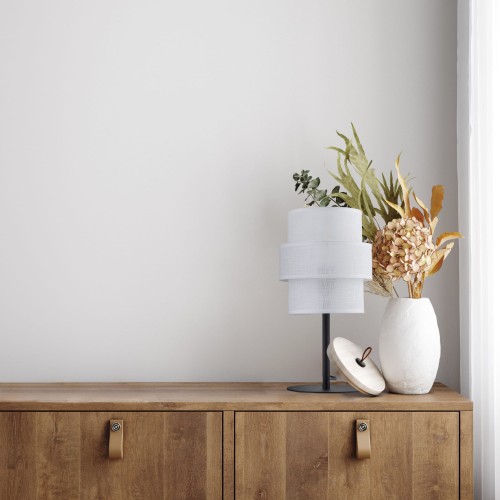 Lampka nowoczesna klasyczna abażur materiałowy tuba biała czarna TK Lighting Calisto 5893 1x15W E27