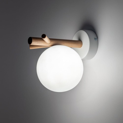 Kinkiet nowoczesny klasyczny boho rustykalny skandynawski patyki klosz szklany kula biały drewno TK Lighting Sheron 5307 1x6W G9