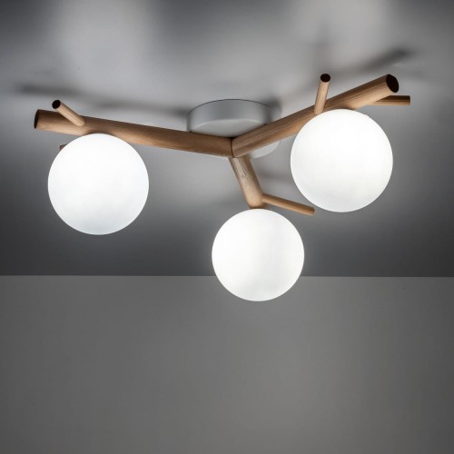 Plafon nowoczesny klasyczny boho rustykalny skandynawski patyki klosz szklany kule biały drewno TK Lighting Sheron 5308 3x6W G9