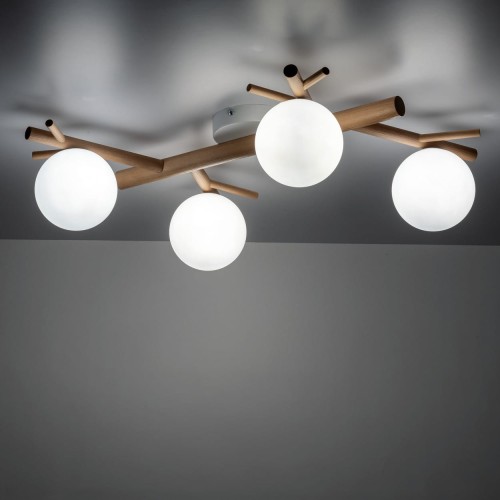 Plafon nowoczesny klasyczny boho rustykalny skandynawski patyki klosz szklany kule biały drewno TK Lighting Sheron 5309 4x6W G9