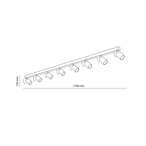 Plafon nowoczesny elegancki reflektory metalowe tuba czarny TK Lighting Top 6179 8x10W GU10
