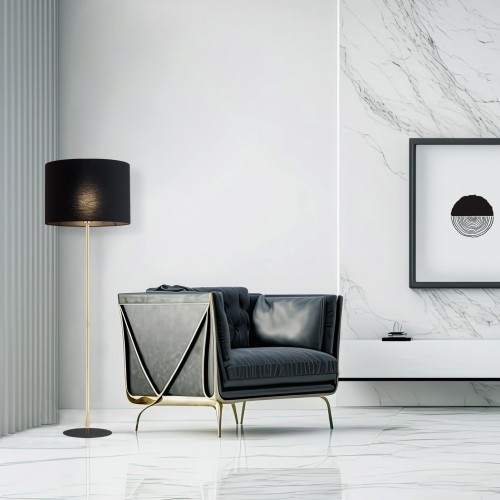 Lampa podłogowa nowoczesna elegancka loft glamour abażur materiałowy złota czarna TK Lighting Umberto 16029 1x15W E27