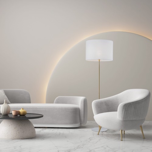 Lampa podłogowa nowoczesna elegancka loft glamour abażur materiałowy biała złota TK Lighting Umberto 16033 1x15W E27