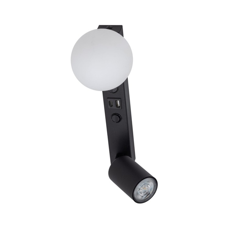 Kinkiet nowoczesny industrialny loft reflektor klosz szklany kula z włącznikiem czarny biały TK Lighting Vox 10152 1x10W GU10 1x6W G9