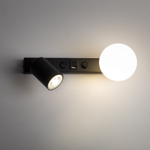 Kinkiet nowoczesny industrialny loft reflektor klosz szklany kula z włącznikiem czarny biały TK Lighting Vox 10152 1x10W GU10 1x6W G9