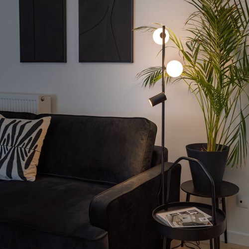 Lampa podłogowa nowoczesna skandynawska loft słupek rurka reflektor klosz szklany kule czarna biała TK Lighting Vox 16063 2x10W GU10 1x8W G9