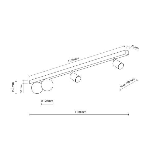 Plafon nowoczesny industrialny loft reflektory klosz szklany kule czarny biały TK Lighting Vox 10002 2x10W GU10 2x6W G9