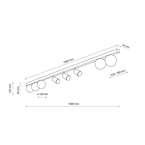 Plafon nowoczesny industrialny loft reflektory klosz szklany kule czarny biały TK Lighting Vox 10004 5x10W GU10 3x6W G9