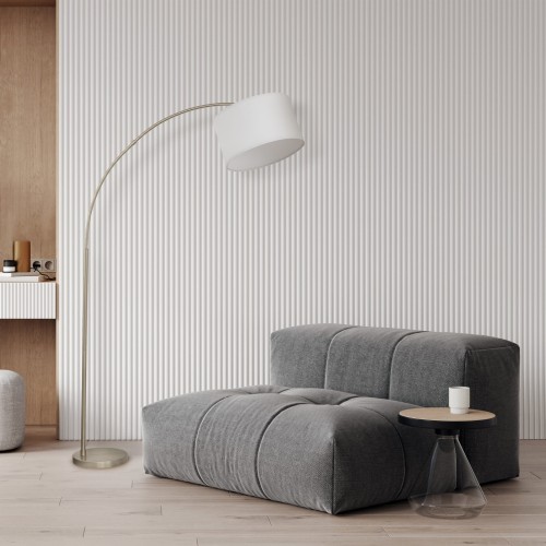 Lampa podłogowa nowoczesna boho łukowa abażur materiałowy nikiel biała TK Lighting Zenith 16022 1x15W E27