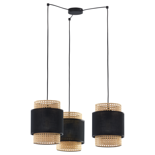 Tk Lighting Boho 6549 lampa wisząca pająk z abażurami rattanowymi 3x15W E27 czarna słomkowa