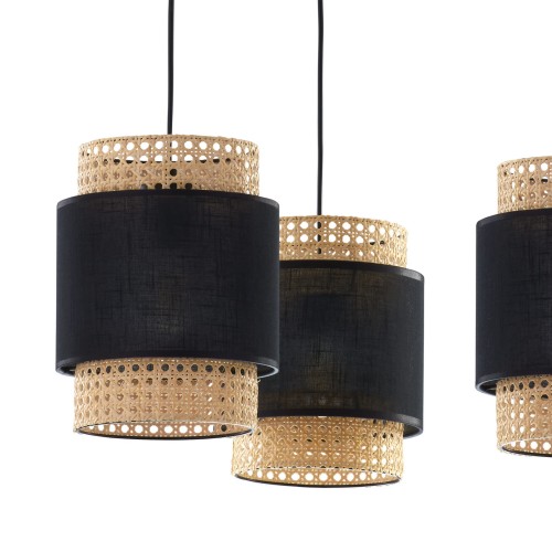 Tk Lighting Boho 6549 lampa wisząca pająk z abażurami rattanowymi 3x15W E27 czarna słomkowa