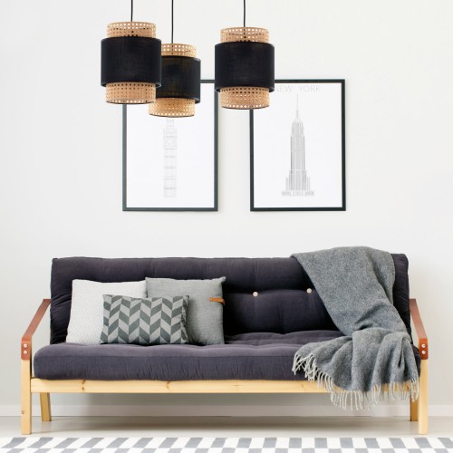 Tk Lighting Boho 6549 lampa wisząca pająk z abażurami rattanowymi 3x15W E27 czarna słomkowa