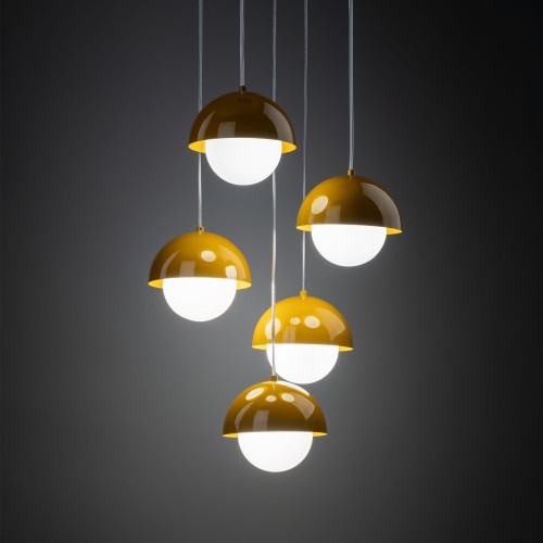 Lampa wisząca nowoczesna skandynawska klosz metalowy miska ochra biała TK Lighting Bono 10268 5x8W G9