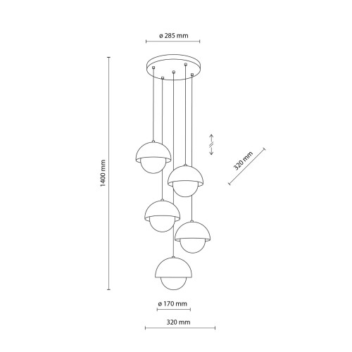 Lampa wisząca nowoczesna skandynawska klosz metalowy miska ochra biała TK Lighting Bono 10268 5x8W G9