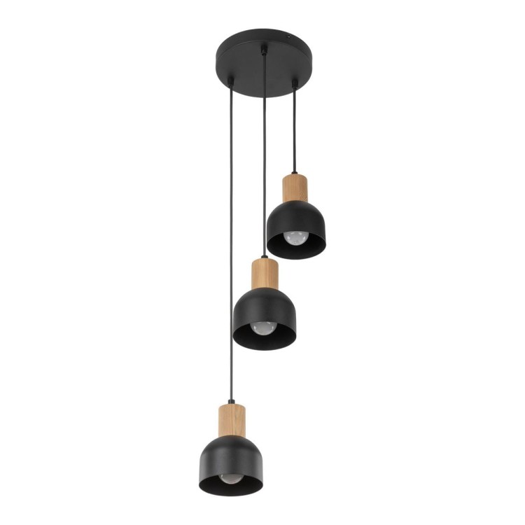 Lampa wisząca nowoczesna loft industrialna klosz metalowy czarna drewniana TK Lighting Cairo 4895 3x15W E27