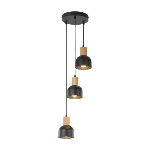 Lampa wisząca nowoczesna loft industrialna klosz metalowy czarna drewniana TK Lighting Cairo 4895 3x15W E27