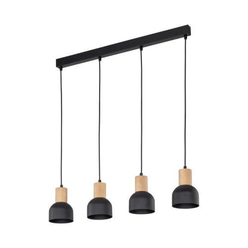 Lampa wisząca nowoczesna loft industrialna klosz metalowy czarna drewniana TK Lighting Cairo 4896 4x15W E27