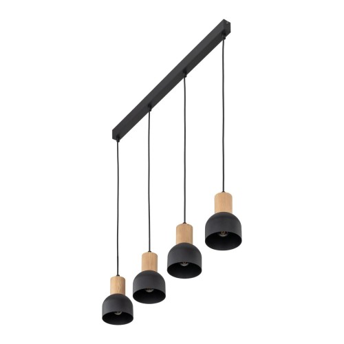 Lampa wisząca nowoczesna loft industrialna klosz metalowy czarna drewniana TK Lighting Cairo 4896 4x15W E27