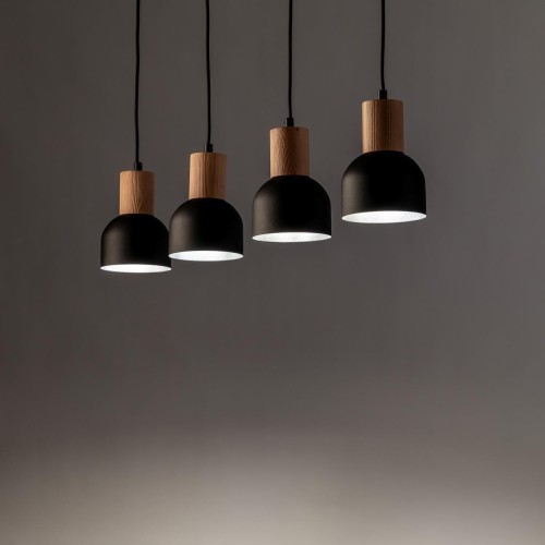 Lampa wisząca nowoczesna loft industrialna klosz metalowy czarna drewniana TK Lighting Cairo 4896 4x15W E27