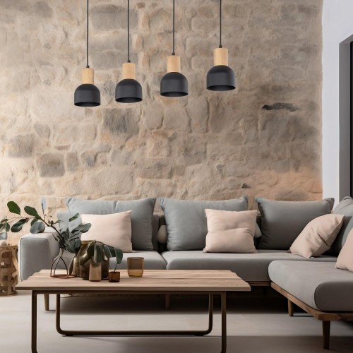 Lampa wisząca nowoczesna loft industrialna klosz metalowy czarna drewniana TK Lighting Cairo 4896 4x15W E27