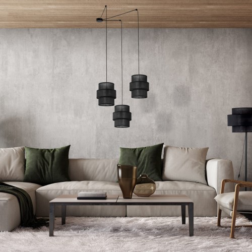 Lampa wisząca nowoczesna klasyczna pająk abażur materiałowy tuba czarna TK Lighting Calisto 5976 3x15W E27