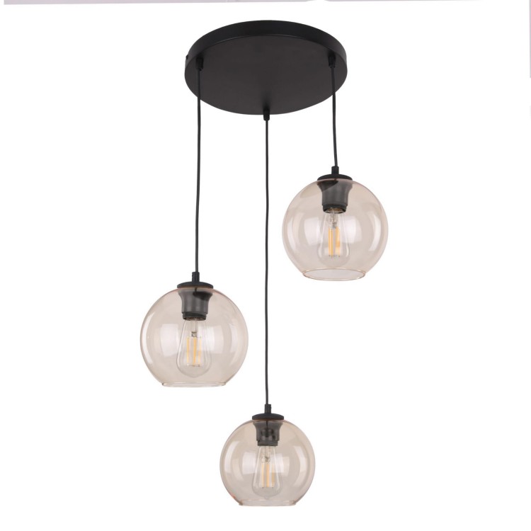 Lampa wisząca duża do salonu szklane klosze kule TK Lighting Cubus 4601 3x15W E27 bursztynowa czarna