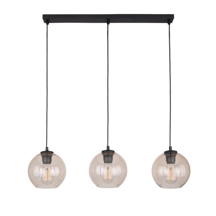 Lampa wisząca nad stół szklane klosze kule TK Lighting Cubus 4598 3x15W E27 bursztynowa czarna