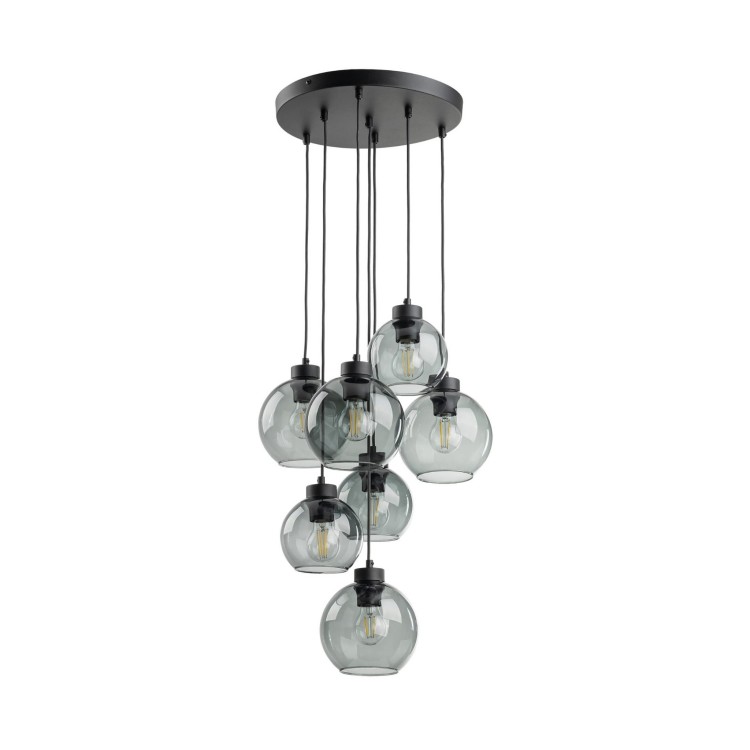 Lampa wisząca duża do salonu szklane klosze kule grafitowa czarna TK Lighting Cubus 10207 7x15W E27