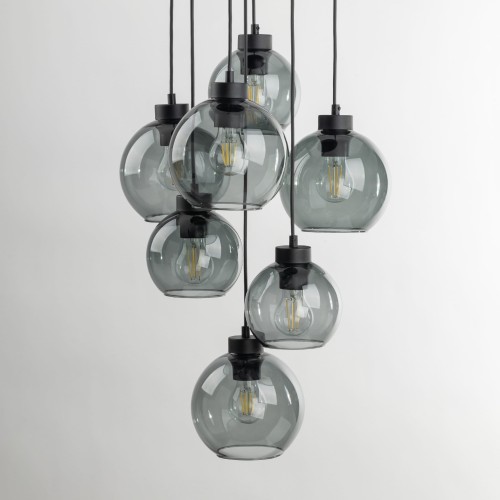 Lampa wisząca duża do salonu szklane klosze kule grafitowa czarna TK Lighting Cubus 10207 7x15W E27