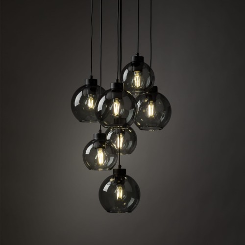 Lampa wisząca duża do salonu szklane klosze kule grafitowa czarna TK Lighting Cubus 10207 7x15W E27