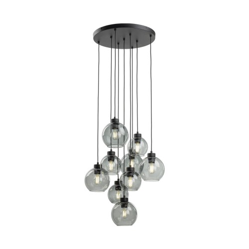 Lampa wisząca duża do salonu szklane klosze kule grafitowa czarna TK Lighting Cubus 10208 9x15W E27