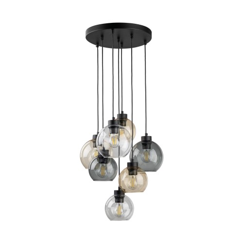 Lampa wisząca duża do salonu szklane klosze kule multikolor czarna TK Lighting Cubus 10246 7x15W E27