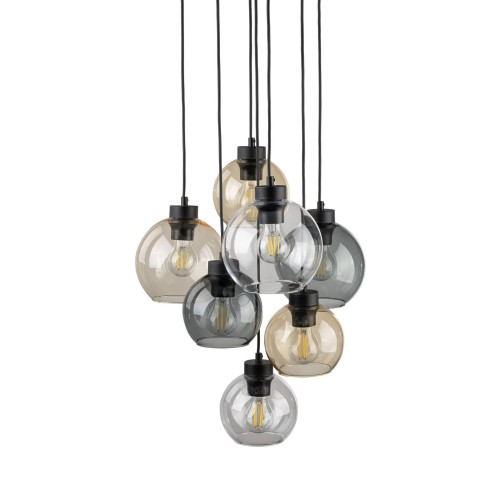 Lampa wisząca duża do salonu szklane klosze kule multikolor czarna TK Lighting Cubus 10246 7x15W E27
