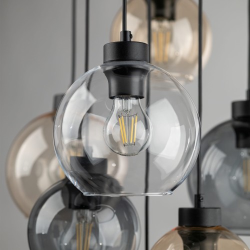 Lampa wisząca duża do salonu szklane klosze kule multikolor czarna TK Lighting Cubus 10246 7x15W E27