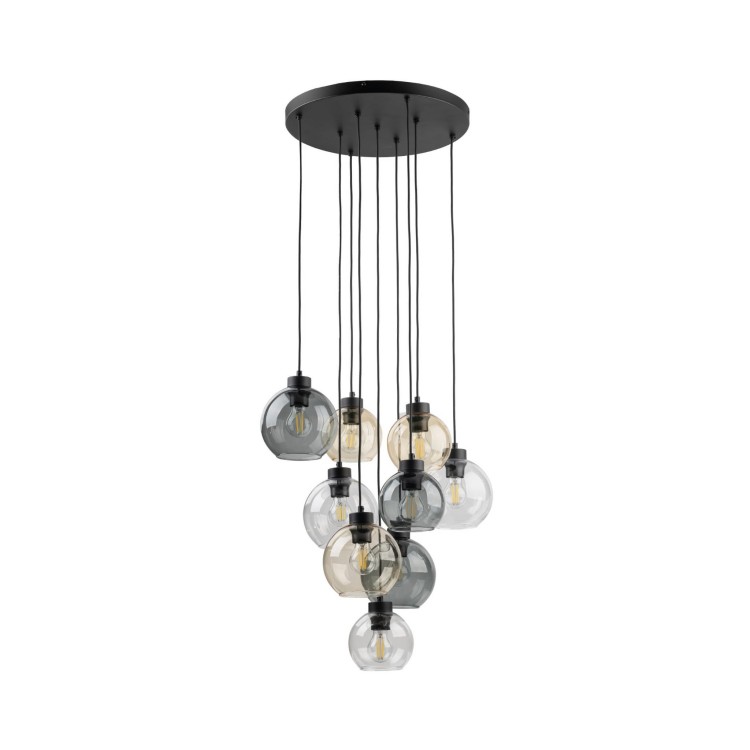 Lampa wisząca duża do salonu szklane klosze kule multikolor czarna TK Lighting Cubus 10247 9x15W E27